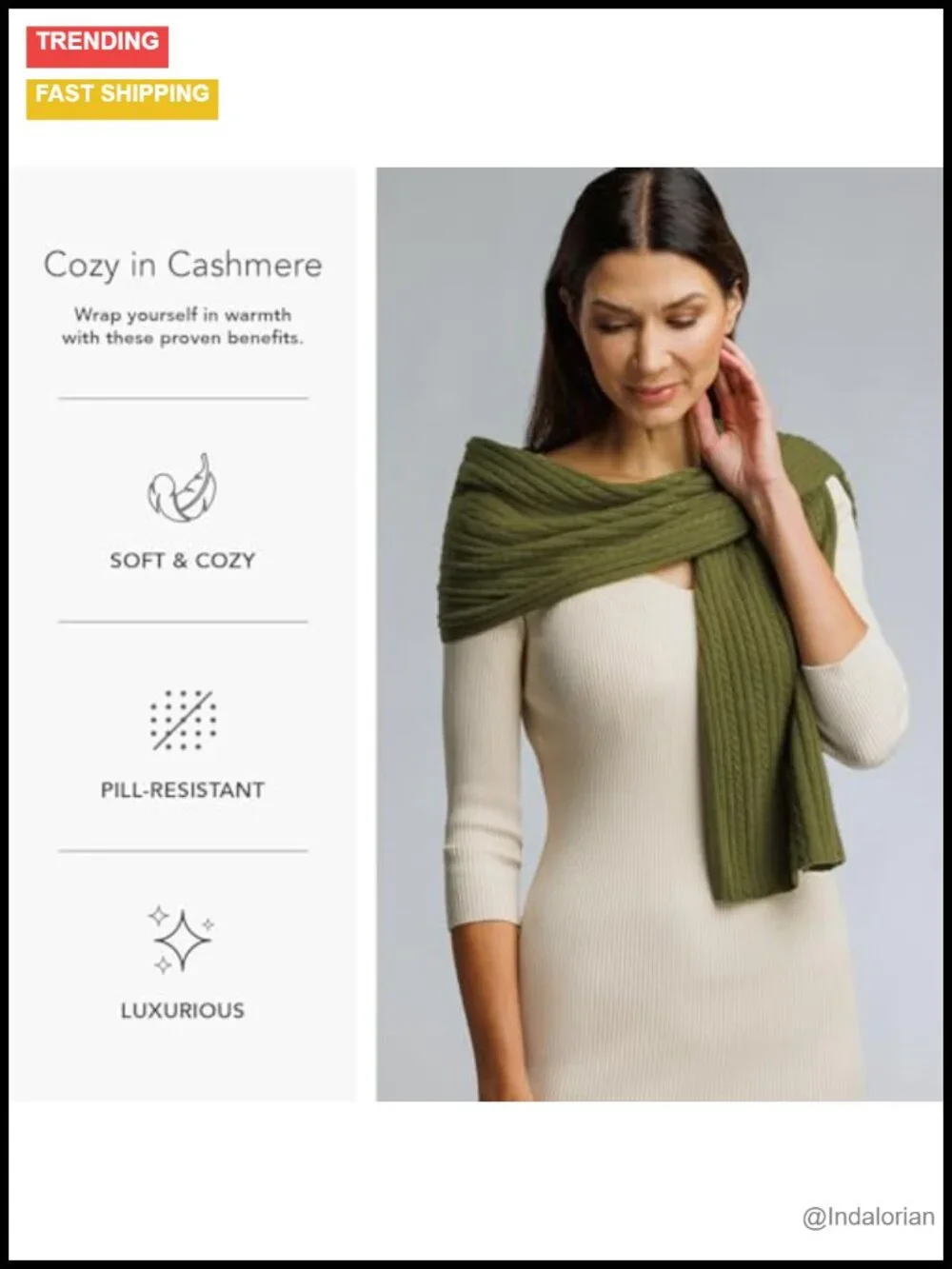 100% Pure Cashmere Cable Knit Scarf, 72